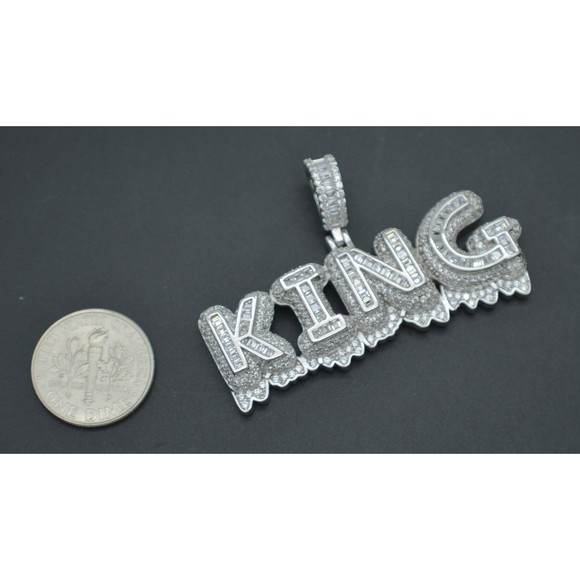 Real 925 Sterling Silver Solid CZ King Letter Hip Hop Pendant 16.9 Grams - Picture 3 of 7